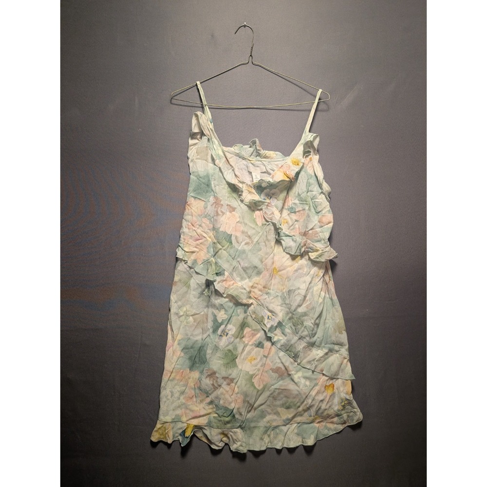 H&M Womens Large Crepe Mini Dress Multicolor Floral Chiffon Ruffle Flounce Trim